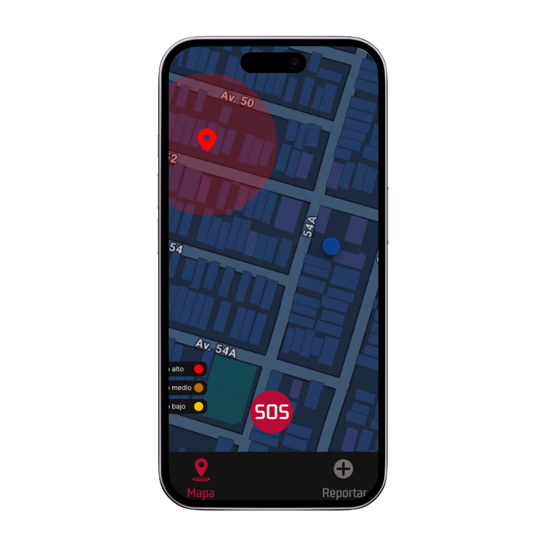 Pantalla de mapa en tiempo real de ZONA ROJA